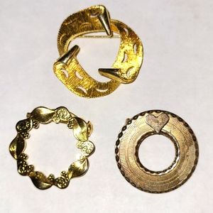 Vintage Lot Wreath Brooches Gold-tone Art Deco Art Nouveau Style MCM Scarf Pins